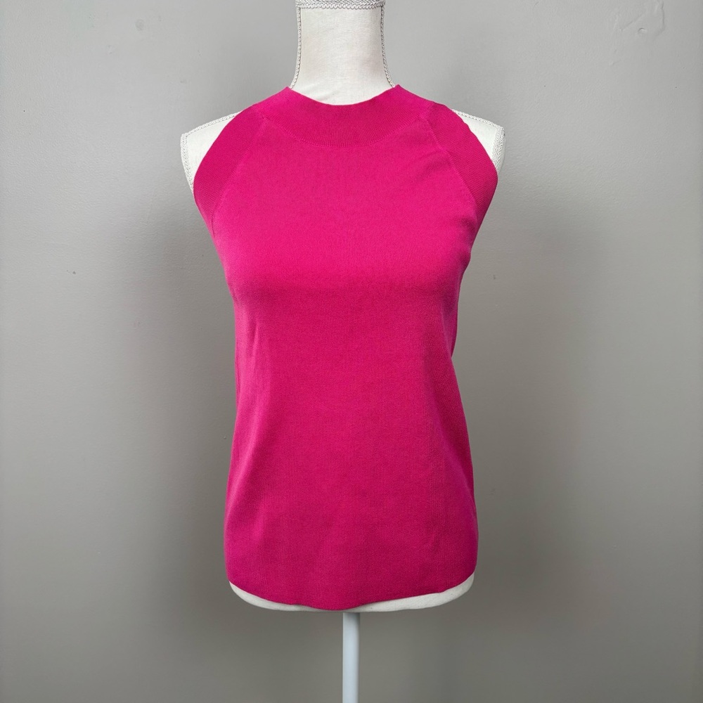 Ann Taylor Factory Top Large Pink Sleeveless Ribbed Knit Sweater Tank